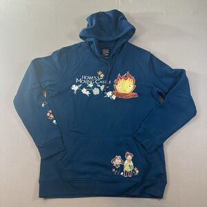 Rare Studio Ghibli Howl's Moving Castle Calcifer Embroidered Hoodie Size L Blue